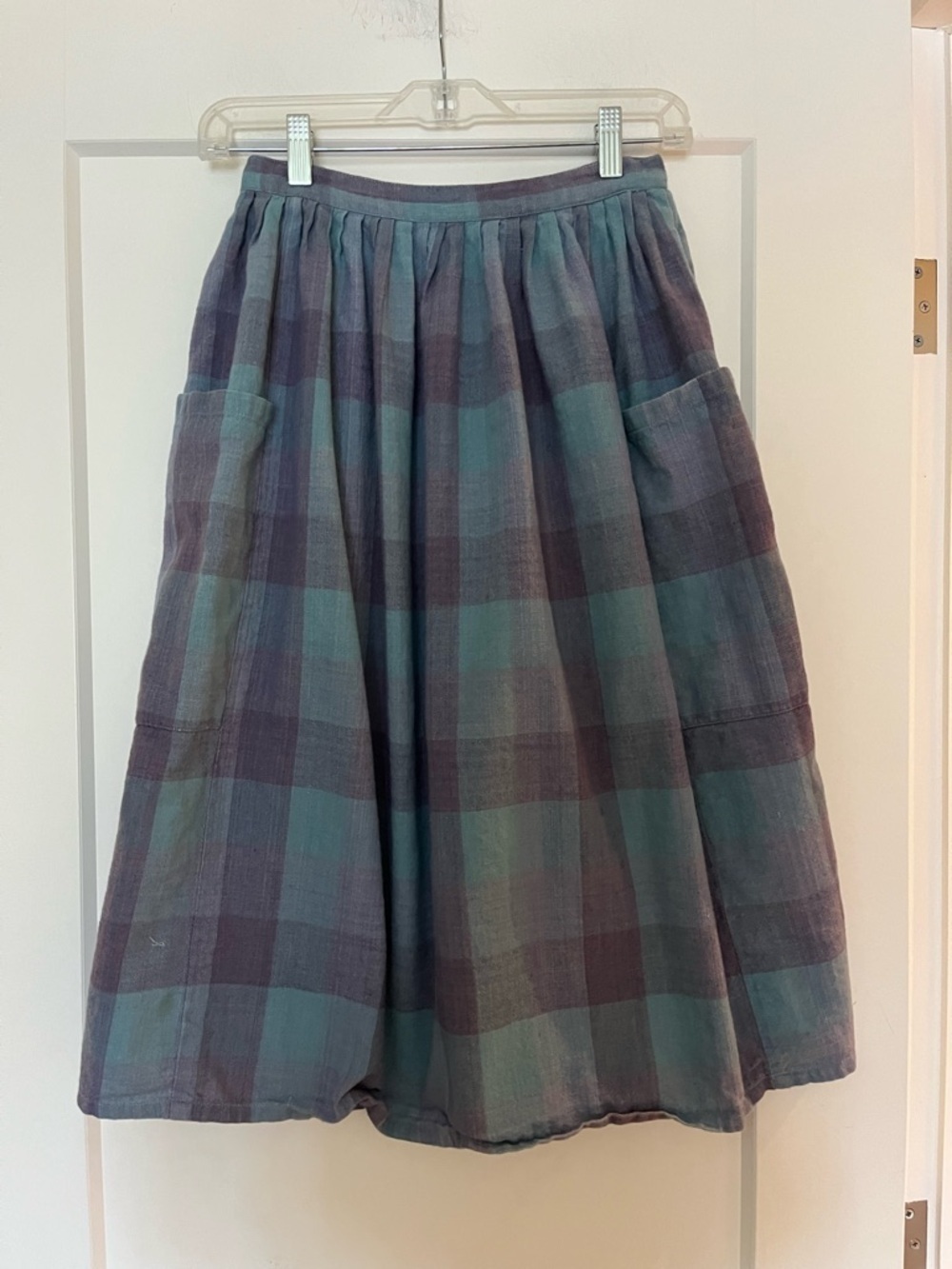 Vintage 100% Cotton Indian Madras Check Midi Skirt XS/S